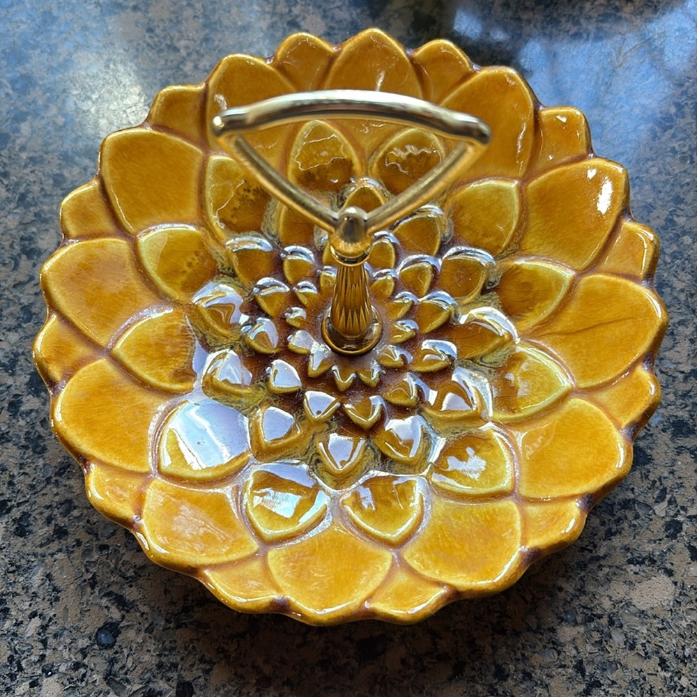 VTG Royal Haeger Pottery Floral Candy Trinket Tray w/ Handle  879-H
